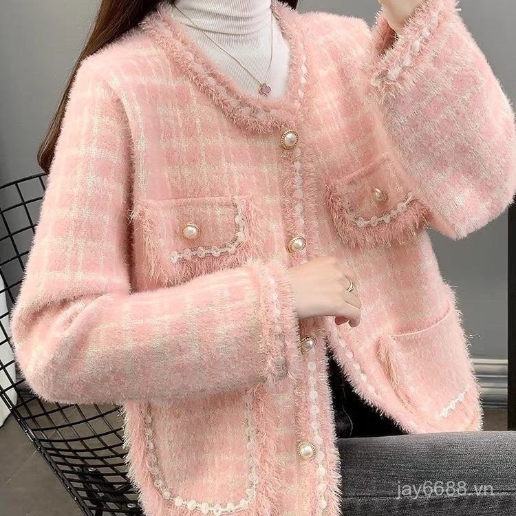Cardigan Top Áo Khoác Nữ Phong Cách Chanel 2025, Giả Lông Cừu Sang Trọng Phong Cách Pháp, Thích Hợp 