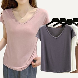 Modal Mùa Hè Áo Vest Nữ Tay Ngắn Bên Ngoài Mặc Size Lớn Áo Thun Rời Cổ Chữ V Đáy Bên Trong Thường Ngày Hàng Đầu Phong Cách Mỏng