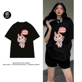 「RTVY」Áo thun Cotton ngắn tay nguyên chất Oversize Hoạt hình dễ thương LAbubu in hình dáng rộng cho bé