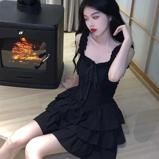 Váy liền hai dây kiểu Pháp váy ngắn bánh bèo dáng gầy khí chất bèo nhún HOT GIRL mùa hè cho nữ váy đen nhỏ MNLY