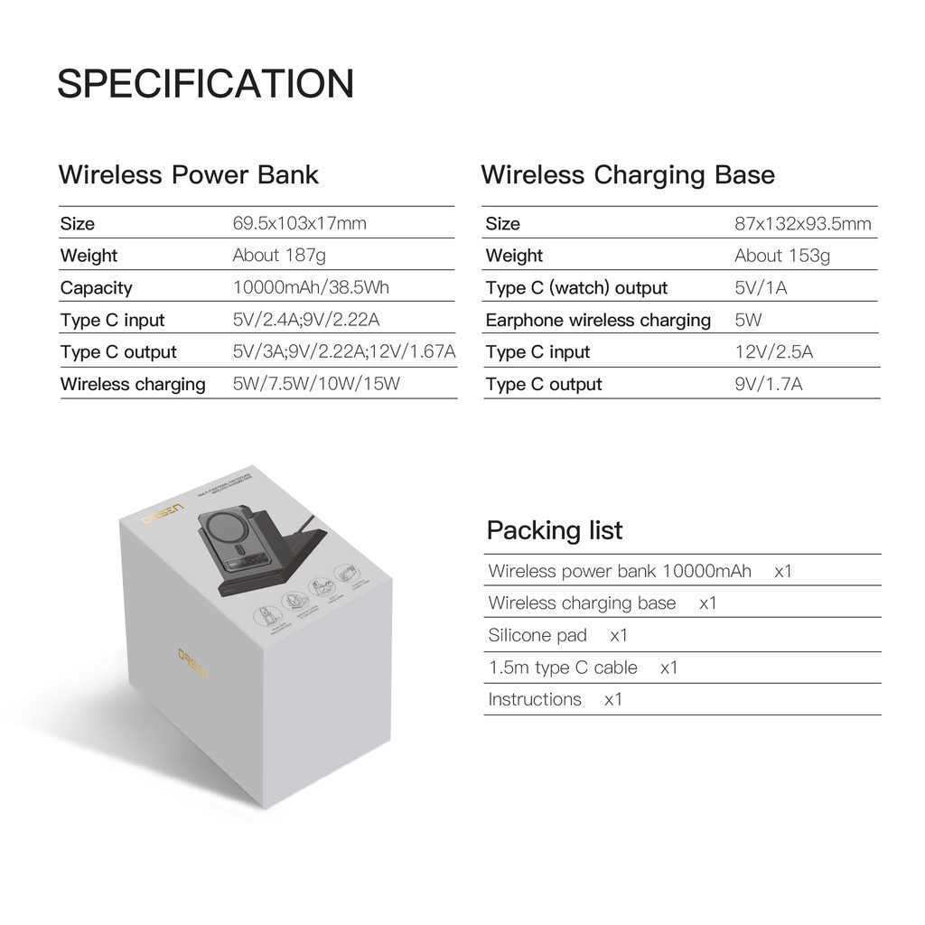 Bộ sạc không dây 4 trong 1 ORSEN EW54S + Pin dự phòng Sạc không dây Powerbank 10000mAh （W7 Bộ sạc đồng hồ cần mua riêng） | BigBuy360 - bigbuy360.vn