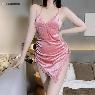 Váy ngủ nhung gợi cảm deep v váy ngủ gợi cảm sling nữ đồ ngủ coc