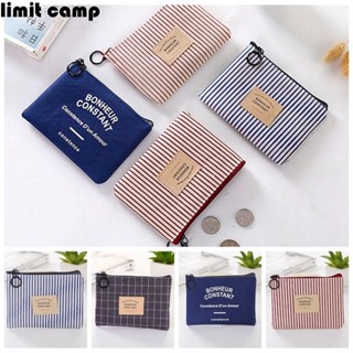 limit camp HẠN CAMP Canvas Thư Ví, Dây Kéo Mini Sọc In Tiền Xu, Túi Đựng Tiền Xu Thời Trang Vuông Son Môi Túi Bảo Quản Ngoài Trời