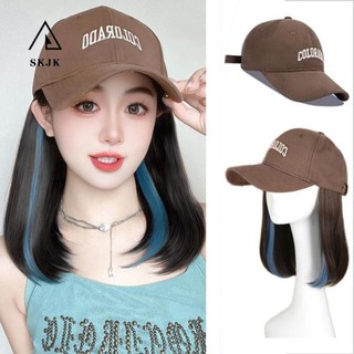 Skjk mũ bóng chày bob tóc giả, phong cách hàn quốc nổi bật mũ tóc giả, dễ thương liền mạch một mảnh tự nhiên dài thẳng bob tóc nữ