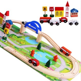 Đồ chơi bộ lắp ráp mô hình thành phố giao thông cao tốc bằng gỗ cho bé