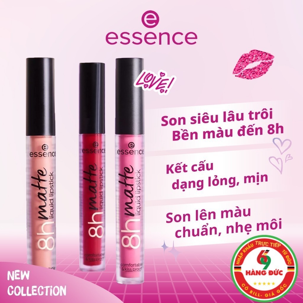 Son kem siêu lì Essence Matte Liquid Lipstick 8h bền màu sắc hồng cá tính 2,5ml