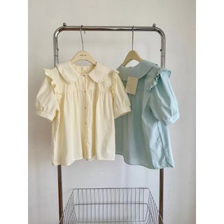 Nhỏ Tươi Phong Cách Preppy Nguyên Chất Áo Sơ Mi Trắng Phù Hợp Với Nhỏ Mỏng Hơn Nhìn Xù Cổ Búp Bê Tay Phồng Áo Sơ Mi Tay Ngắn