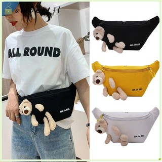 Túi thắt lưng vải AMBER1, Túi đeo chéo hình gấu dễ thương thiết kế sang trọng, Ví thắt lưng chuối
