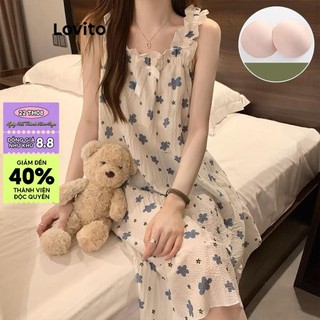 Đầm ngủ Lovito họa tiết hoa nhí cột nơ thường ngày cho nữ LNA54166