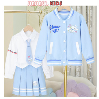  Bộ 3 món Cinnamoroll dành cho bé gái 3-12Y áo khoác trẻ em + váy xếp li JK + áo sơ mi trắng có cà vạt Bộ đồ trẻ em Kuromi Melody 