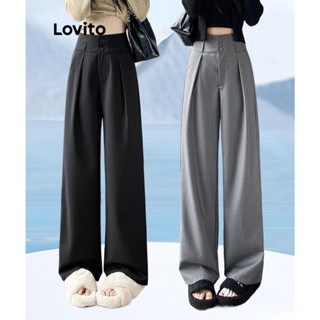 Quần Lovito màu trơn cơ bản thanh lịch có nút cho nữ LNE77073 
