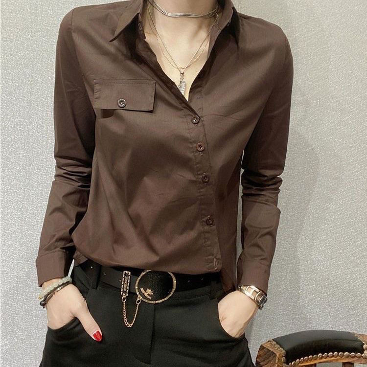 Kinh doanh quần áo dài tay áo sơ mi đen phụ nữ thiết kế cảm giác thích hợp tính khí đi lại mùa thu và mùa đông Áo sơ mi mới thời trang hàng đầu