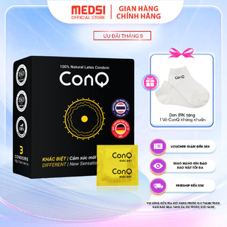 Bao cao su siêu mỏng CONQ khác biệt gân gai làm tăng hưng phấn, giữ lửa cuộc yêu size 52mm hộp 3 bao