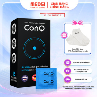 Bao cao su siêu mỏng CONQ ẩn mình đem lại cảm giác chân thực, co giãn linh hoạt size 52mm hộp 12 bao