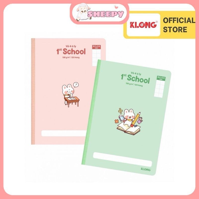 Vở 4 ô ly may dán gáy 1st School KLONG B5 120 trang 100/76; MS: 061