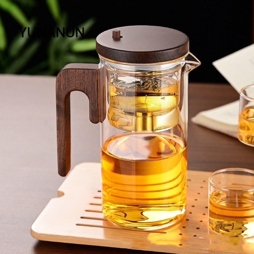 Ấm trà bong bóng tách YUNAUN, có tay cầm bằng gỗ Ấm trà thủy tinh lọc tách trà, bền với máy pha trà lọc chịu nhiệt dung tích lớn