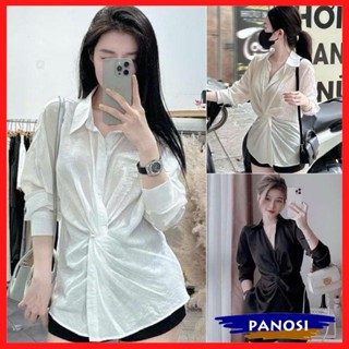 Áo sơ mi kiểu nữ xoắn eo siêu tôn dáng 2 màu đen trắng dễ mặc đi làm đi chơi tiểu thư sang chảnh A271-PANOSI