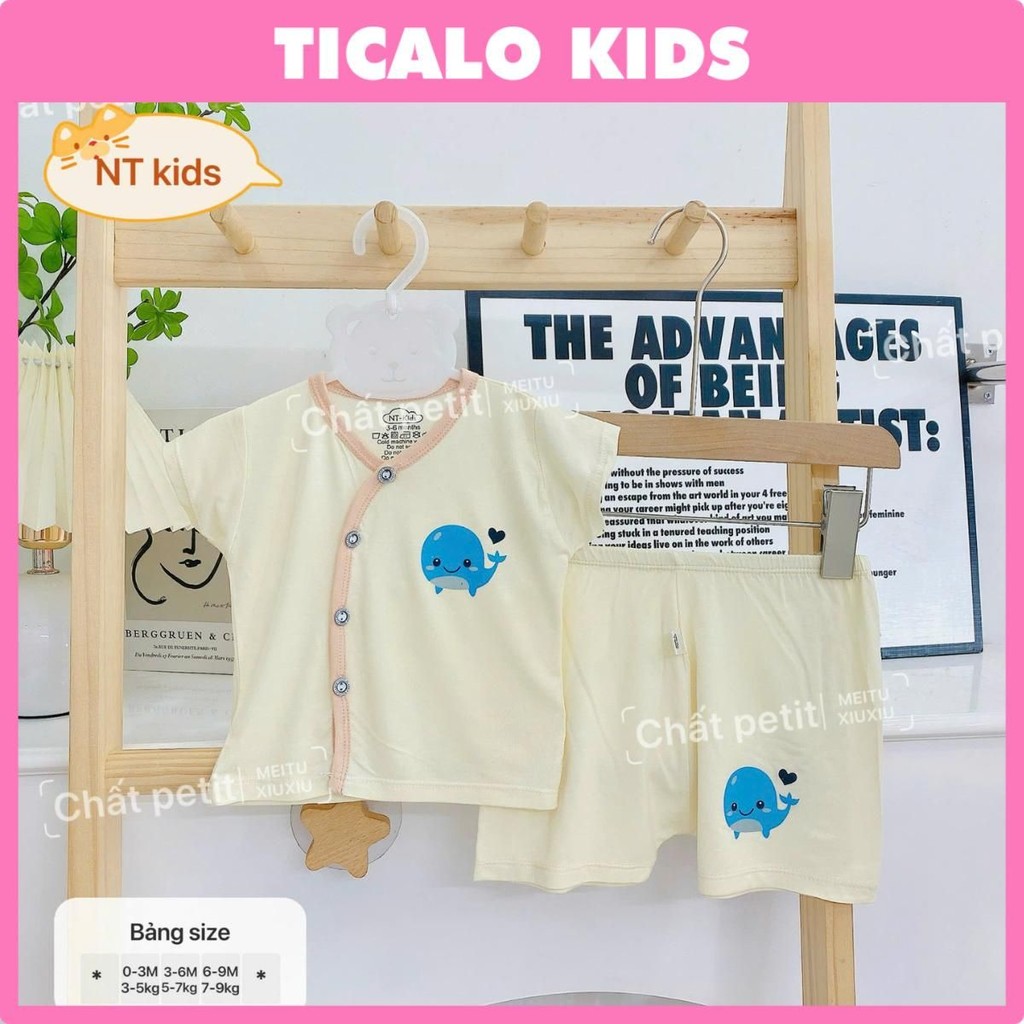 Bộ Quần Áo Cộc Tay Cho Bé Sơ Sinh - NỀN KEM - Mềm Mát, Co Giãn - NT KIDS
