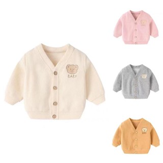 Gấu Dễ Thương Áo Khoác Bé Trai Hàn Quốc Bé Gái Mùa Xuân Thu Dệt Kim Cardigan Áo Khoác 1-3 Y