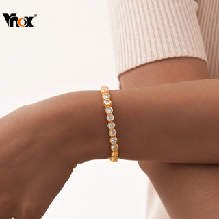 Vòng tay đính đá Zircon lục giác Vnox dành cho nữ Cô gái, Dây chuyền liên kết sáng bóng vàng 18K, Trang sức quà tặng đám