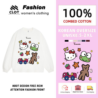 Áo Khoác nỉ Hello Kitty nữ local brand Trắng form rộng hàn quốc áo sweater outerity CLOT