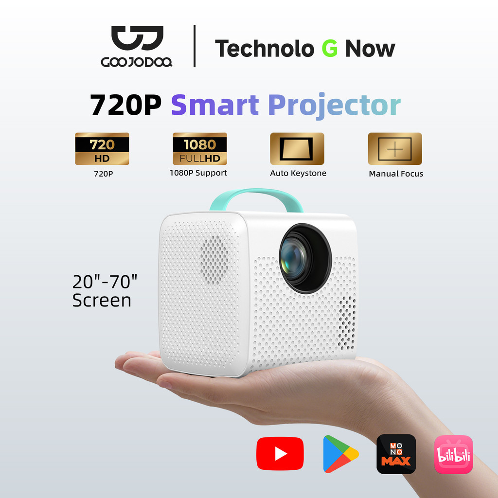 Máy chiếu mini di động GOOJODOQ 720P HD 2.4G+5G WiFi băng tần kép phù hợp với mọi tình huống