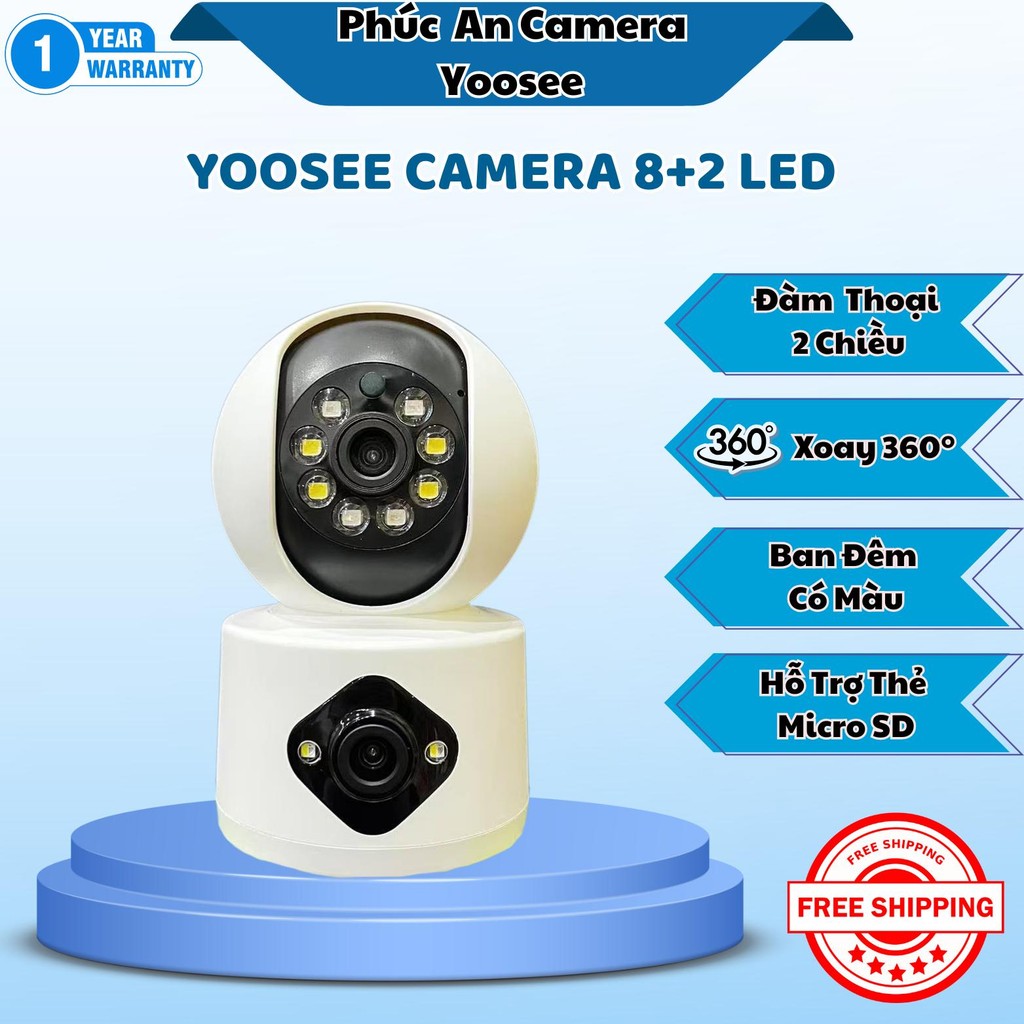 Camera Yoosee Trong nhà 8Led 2Mắt 2Màn Phát Hiện Chuyển Động, Xoay 360 Độ Kết Nối Wifi Đàm Thoại