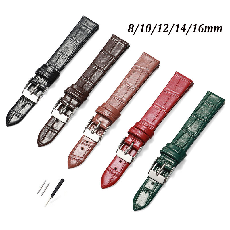 Dây đeo đồng hồ bằng da PU siêu mỏng họa tiết Slub Dây đeo đồng hồ đa năng 8mm 10mm 12mm 14mm 16mm c