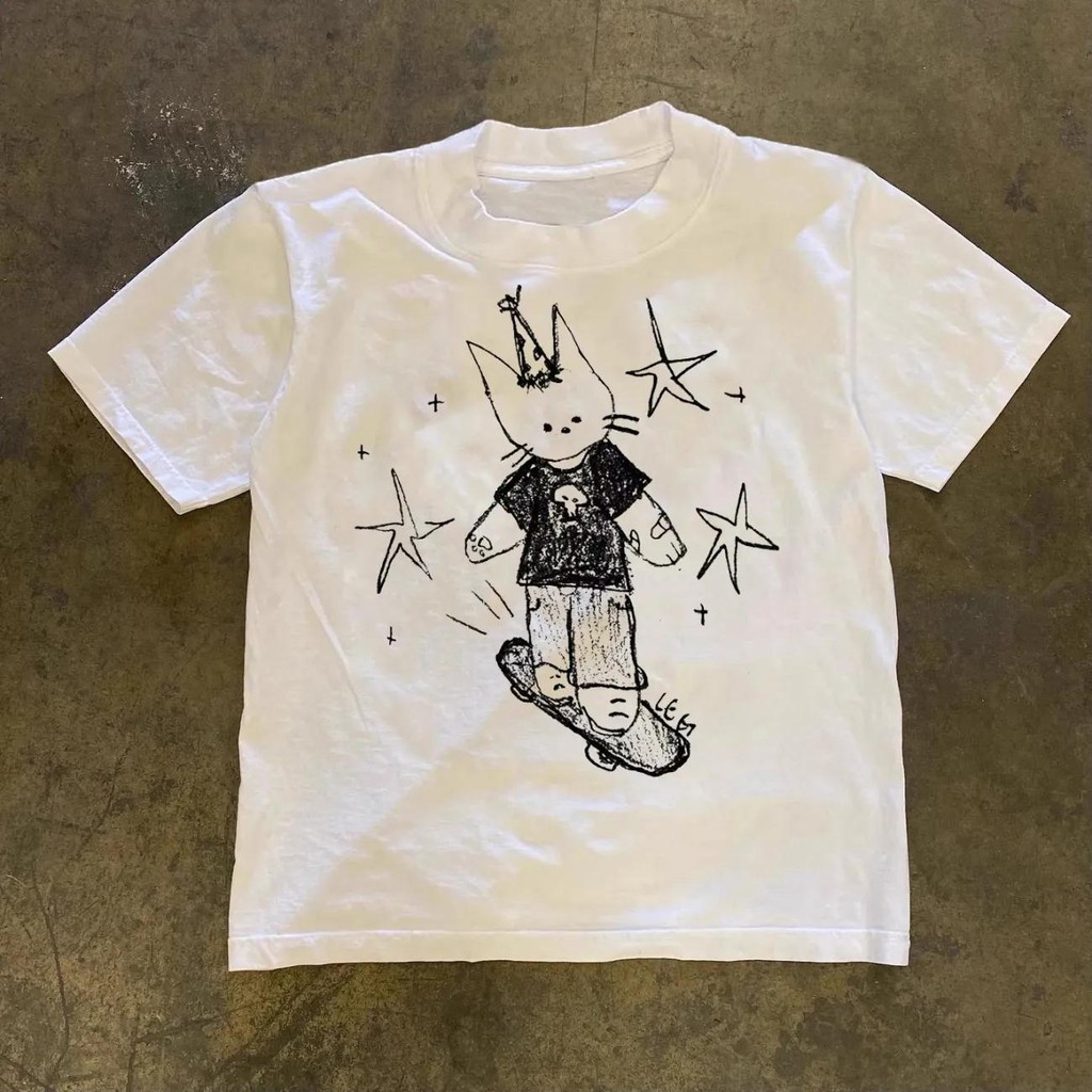 In Hình Cotton Nguyên Chất Mỹ Retro Rời Tay Ngắn Áo Thun Nam Nữ Áo Thun Nữ Muối Tay Ngắn H3A