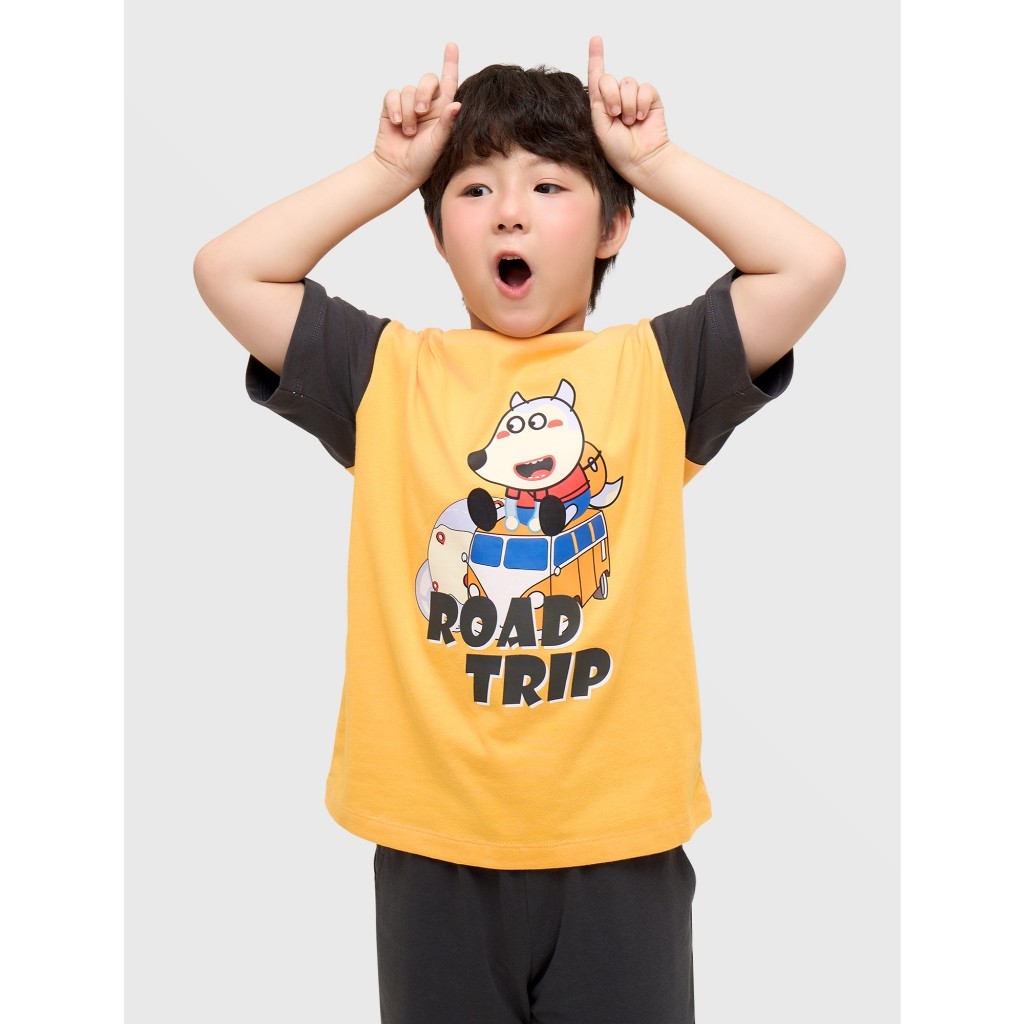 Bộ quần áo bé trai CANIFA YÊN  LẠC cộc tay in hình Wolfoo 2ST25S007