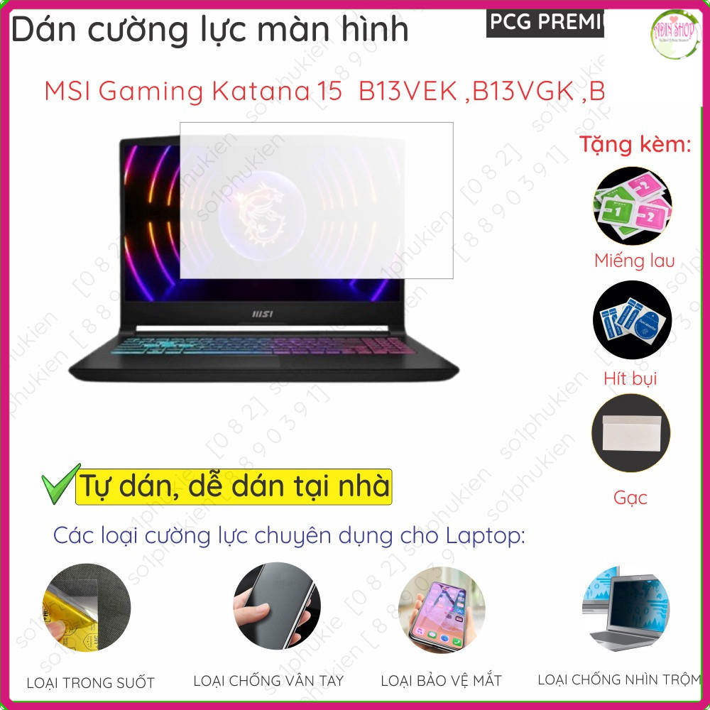 Dán màn hình cường lực laptop MSI Gaming Katana 15 B13 B13V, B13U nano dẻo siêu mỏng trong, nhám, ch