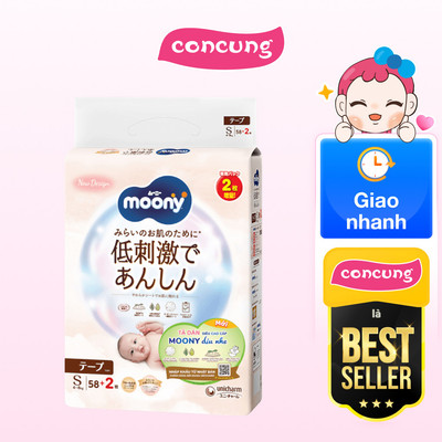 Tã dán Moony Natural (S, 58 miếng + 2 miếng) - concung