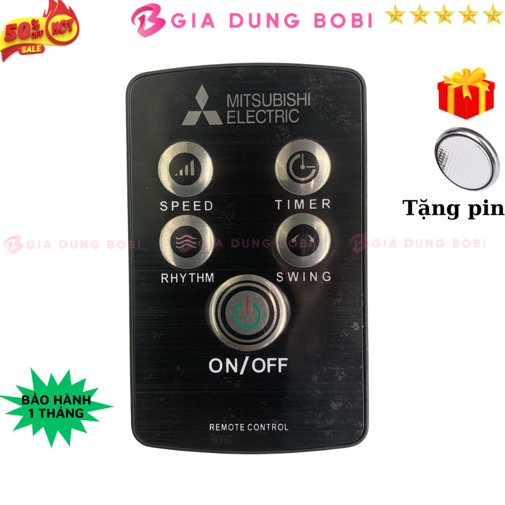 Remote điều khiển quạt MITSUBISHI Đen, dùng cho quạt cây và quạt treo tường - Tặng  Pin - GD Bo Bi