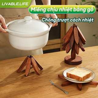 Miếng chịu nhiệt Chất liệu gỗ,Cách nhiệt chống trượt tấm lót bàn,Dễ làm sạch, dễ sử dụng