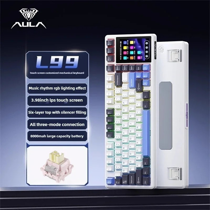 AULA  L99 Touch Screen Esports Gaming Keyboard Thri-mode Wireless Bluetooth Connection Gasket Mount 