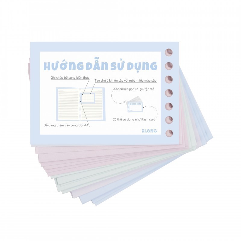 Tệp Binder Card giấy note index card cài sổ còng tiện lợi Klong 80 tờ A7 4 màu 150GSM MS 910