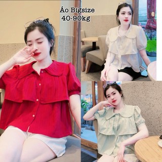 (HCM) Áo Sơ Mi Tầng Tay Ngắn Bigsize Cổ Bẻ Nữ Xinh Đẹp Dễ Thương Giá Rẻ Freesize 45-95kg Women Top áo  thun  bigsize đẹp
