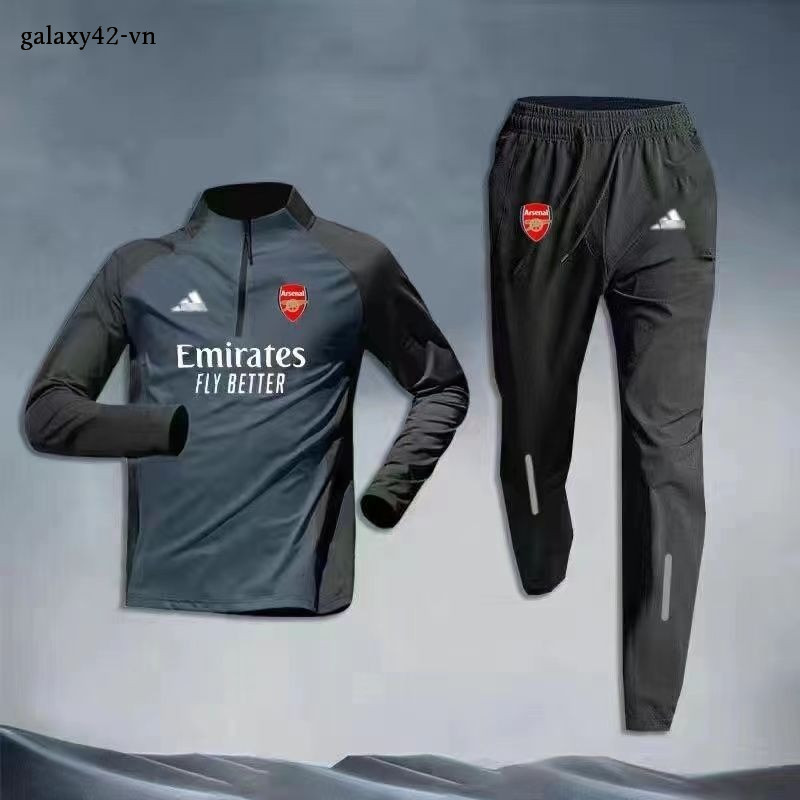 Áo sơ mi tập bóng đá nam Arsenal dài tay Bộ khởi động bóng đá nửa khóa kéo Quần áo tập luyện thể thao ngoài trời Chạy bộ Mặc áo sơ mi thoáng khí khô nhanh