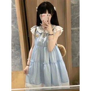 Váy Liền Mẫu Mới Mùa Hè Búp Bê Tay Bay Gấu Thêu Dễ Thương Kẻ Sọc Nơ Mùa Hè Cho Nữ