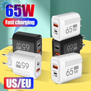 Khối sạc nhanh 2 cổng 65W - Bộ sạc tường USB-A Type-C - Bộ sạc điện thoại đa năng - Đa cổng, an toàn, trắng, đen - Bộ chuyển đổi nguồn PD + QC có cáp