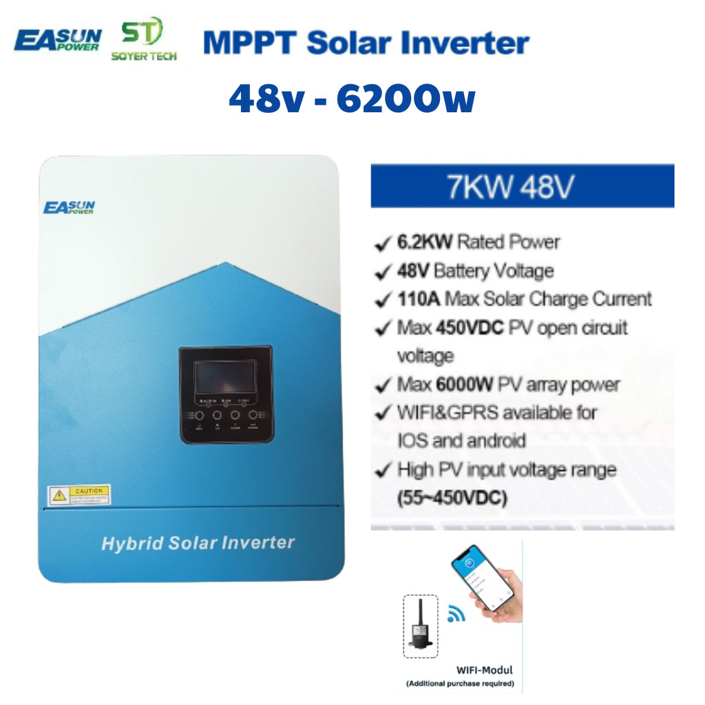 Biến Tần Hybrid Solar Inverter  6.2KW 48V-110A MPPT-PV 55-500VDC EASUN POWER 48V-7200VA
