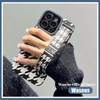Ốp Điện Thoại Houndstooth Sang Trọng Cho iPhone 16 15 14 13 12 11 Pro Max 7 8 Plus XS Max XR X Có Dây Đeo Tay Cho Các Nhà Phiêu Lưu Và Nhiếp Ảnh Gia