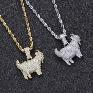 Lamb hip hop trang sức dây chuyền nam nữ xếp chồng lên nhau gió đồng dát zircon mặt dây chuyền dê