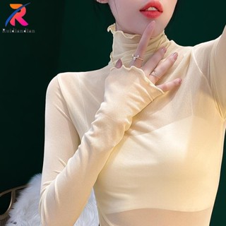 Ruidiandian 2024 Mùa Xuân Mới Đa Năng Mỏng Cổ Cao Cấp Lớp Đế Cho Nữ Mùa Thu Ren Chắc Chắn Áo Thun Dài Tay
