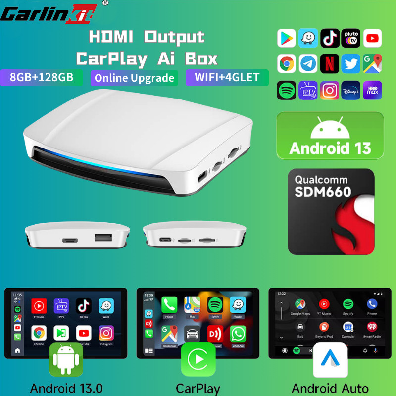 Carlinkit UHD CarPlay Ai Box Android 13 Không Dây CarPlay Android Auto SDM660 Qualcomm 8 Core HDMI Đ