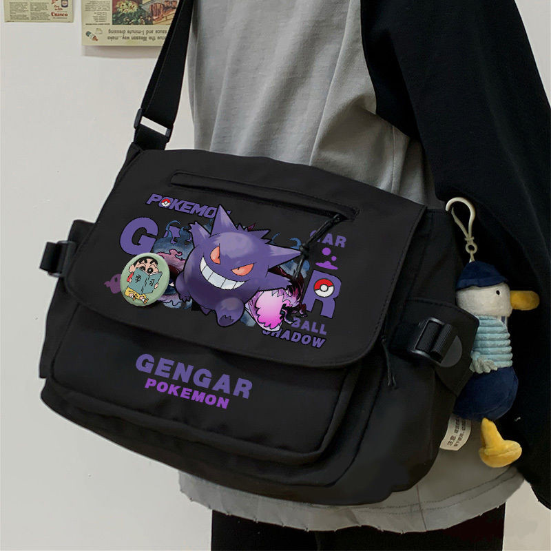 Túi đeo vai Pokémon Túi vải trường trung học cơ sở Gengar Pikachu Kaga Ninja Ếch Dung tích lớn Túi Messenger Nam Quà tặng ngày lễ Tiệc sinh viên Hàng hóa hoạt hình