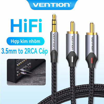Dây RCA Cáp Vention Chuyển Đổi Đầu Cắm 3.5mm Sang 2RCA Hợp kim nhôm Cho Loa dây âm thanh 3.5mm ra 2 đầu