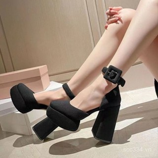  Giày cao gót Barbie cho nữ 2024 mùa xuân và mùa thu Giày đơn đế chống thấm nước Gót Thô công chúa Retro Giày Mary Jane kiểu Pháp 