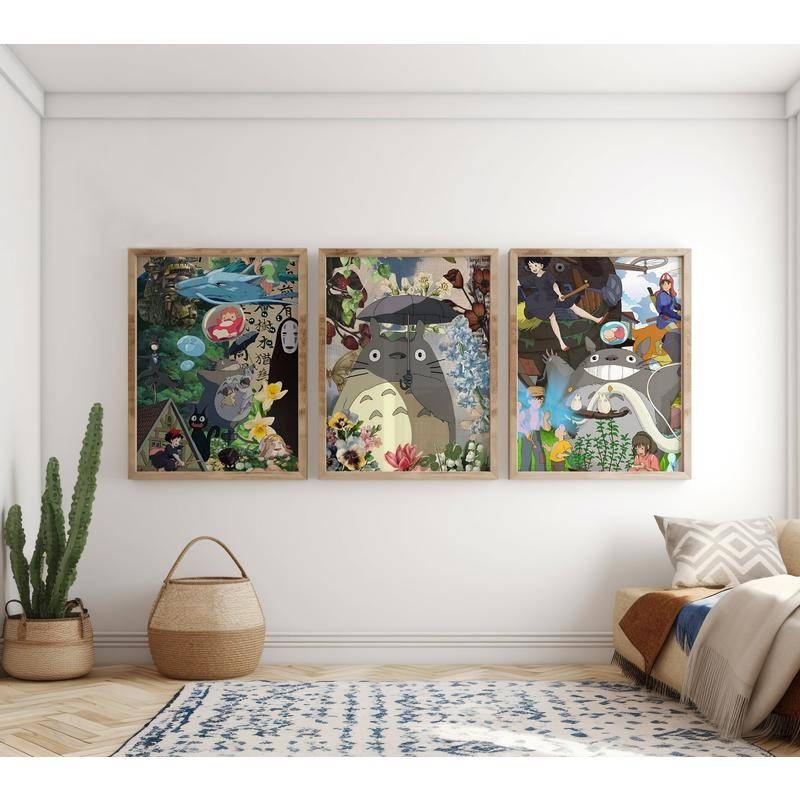 Studio Ghibli Poster 3 Gói Totoro Nghệ Thuật Treo Tường Nhân Vật Ghibli Anime Hayao Miyazaki Vải In 