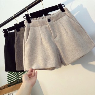 Jiashuchen Thu Đông Phong Cách Mới Quần Short Len Dày Nữ Size Lớn Rời Cao Cấp Quần Ống Rộng Thường Ngày Phù Hợp Với Giày Bốt Ngoài